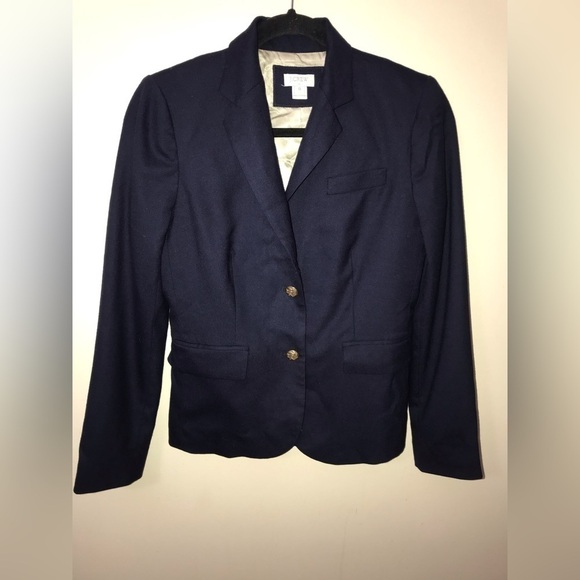 j. Crew Factory Womens Wool Blend Gold Buttons Schoolboy Navy Blazer Size 0 - Picture 5 of 15